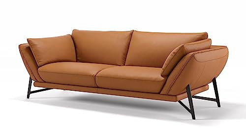 sofanella Leder 3-Sitzer Sofa Estella - Hochwertige Dreisitzer Couch italienisches Design - Designer Ledersofa ohne Funktion - Cognac M: 226 Breite x 99 Tiefe