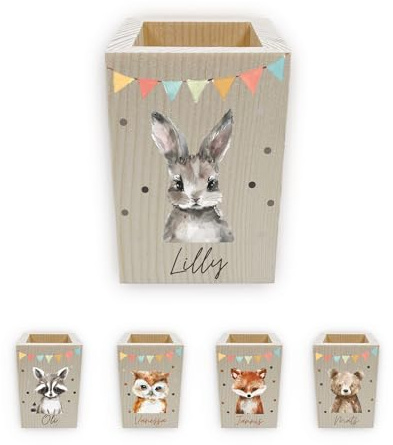 Generisch FeierZwerge - Individueller Stiftehalter Kinder aus Holz - Personalisierter Schreibtisch-Organizer Kinder mit Namen - Perfektes Einschulung Geschenk und Geburtstag (Hase)