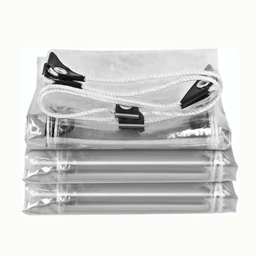 Amunpitic Telo Trasparente per Esterno con Occhielli 2x2m, Telone Trasparente Impermeabile per Esterno, Teloni Plastica Trasparente PVC, per Copertura Sole, Pioggia