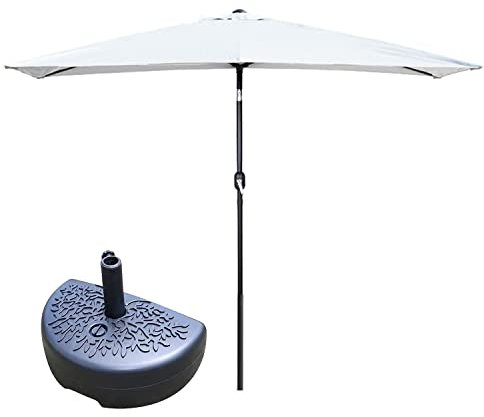 Ombrellone rettangolare bianco da 2 m/2,5 m, resistente ombrellone da balcone per piccoli spazi, parete, portico, finestra, facile sistema a manovella, base inclusa, 200 x 100 cm
