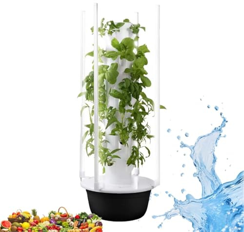zhenmaster Jardin hydroponique Vertical intérieur avec système d’Irrigation Automatique – pour Herbes, légumes – Tour compacte à LED – Installation Facile – ABS sans BPA(28Holes+LED)