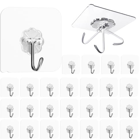 Jocanova Haken Selbstklebend, Extra Stark Haken (max. 10 kg), Klebehaken Transparent Ohne Bohren, Wasserdicht & Wiederverwendbar, Mehrzweck Klebelösungen für Küche und Bad (25 pcs Pflaumenblütenform)