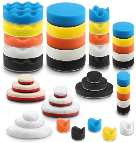 DXLing 42tlg Polierschwämme 30/50/80mm Auto Polierpads Set Mini Polierschwamm Polierpads Wellen/Flache Polieren Schwämme Auto Polishing Pad für Poliermaschine zum Polieren Schleifen Wachsen