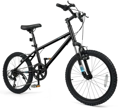 Goplus Mountain Bike, 20/24 Inch Kids Bicycle w/ 6-Speed Drivetrain, Suspension Fork, Dual Brakes, Adjustable Seat, Outdoor Cycling Children City Bike for Boys Girls (20Inch,Black)