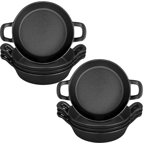 Mini Cast Iron Skillets Small Cast Iron Pan Ramekin Set Black Casserole Dish Cookware Oven Safe Mini Skillets for Kitchen Indoor Outdoor Picnic (6pcs, 16cm)