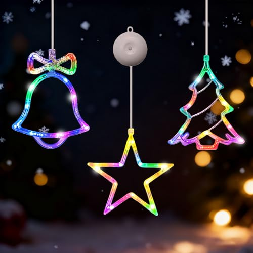 3 Luces de Navidad Colores para Ventana, Luces Arbol Navidad Pilas | Decoracion Navidad Hogar, Guirnalda Luces Interior, Luces Navideñas para Puertas Chimenea, Decoración Interior y Exterior