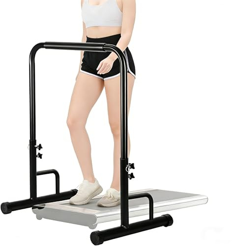 JIANFA Walking Pad Handle Bar Only, Compatible with Walking Pads 24.4'' Wide, Adjustable Handrail Height (Max 43.3''), Parallettes Bar, Non-Slip Base, Tool-Free Assembly, Sturdy Support (Black)