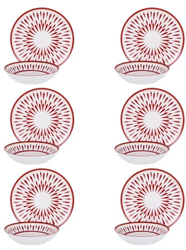 Service 12 assiettes en porcelaine Gelsira rouge