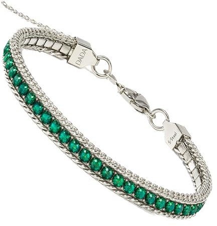 Dada Gioielli - Pulsera de tenis y barbada de acero inoxidable para mujer y hombre. Diseño elegante, idea de regalo para ella y para él, Talla única, Acero inoxidable (Verde esmeralda)