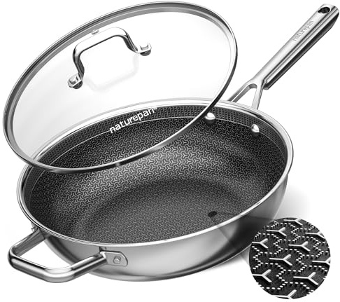 28cm Wokpfanne mit Deckel | DiamondTitan-Hybrid Keramikbeschichtung Wabenpfanne | Antihaft-Wabenstruktur | Kratzfest | Wok Induktion, Gas & alle Herdarten, ofen- und spülmaschinenfest, PFOA-frei | Edelstahl Kratzfeste Wabenstruktur,PFAS/PFOA/PTFE-frei,Backofenfest, Spülmaschinenfest, für alle Herdarten