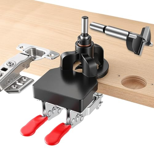 35mm Concealed Hinge Jig, Cabinet Door Hinge Jig, Accurate Hinge Drilling Jig Hole Guide Locator with Double Quick Clamp, Woodworking Door Hinge Cutter for Kitchen Cupboard Door Hinges Mounting