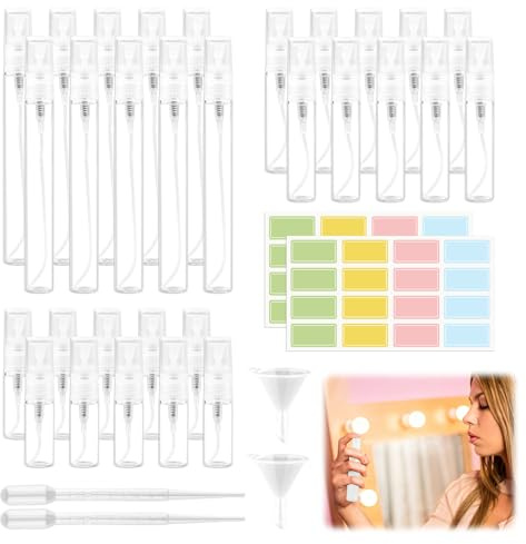 Wriligel 36pcs Perfume Atomiser Set, Mini Glass Spray Bottles 3ml 5ml 10ml, Refillable Travel Bottle with Funnels Droppers, Portable Fine Mist Sprayer for Perfume Aftershave Fragrance Samples