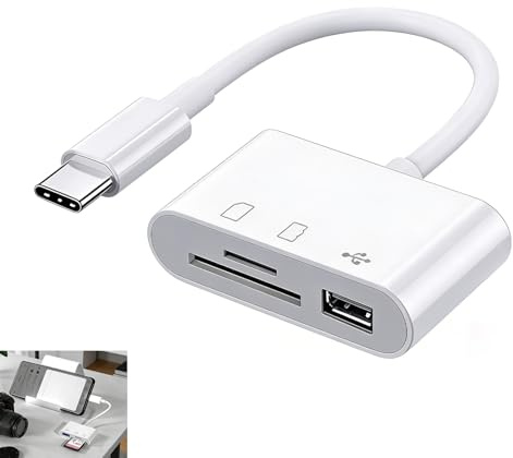 SD Card Reader, USB C Memory Card Reader, 3-in-1 Memory Card Readers for TF SDHC SDXC MicroSD MicroSDHC MicroSDXC, USB C Adapter Compatible with Windows, Mac, Android, Tablets, Laptops Plug-and-Play