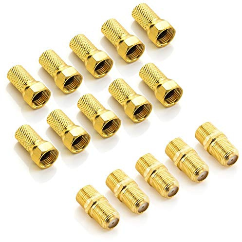 deleyCON F-Kontaktsats med 5x Anslutningskabel och 10x F-Kontakt 7mm Gummitätning Bred Mutter Koaxialkabel Antennkabel för BK-System med Satellitkablar