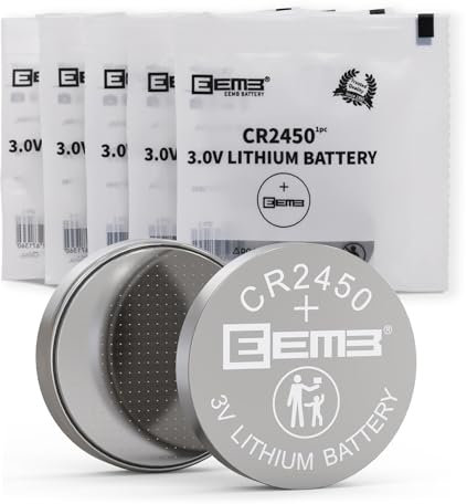 EEMB 5 Stück Knopfzellen CR2450 3V Lithium Batterie, CR 2450 CR2450L Batterien für OOONO Auslaufsicher & mit Langer Haltbarkeit