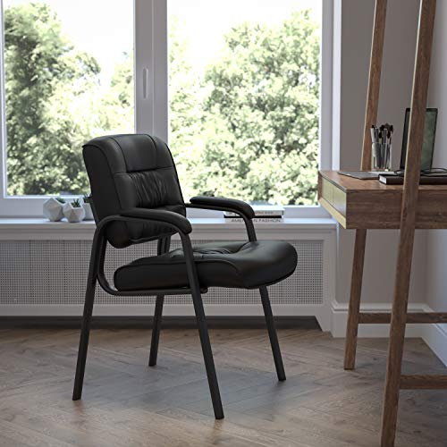 EMMA + OLIVER Black LeatherSoft Executive Reception Chair with Titanium Gray Metal Frame