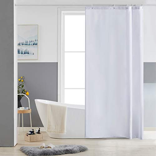 Furlinic Shower Curtain Mould Proof Resistantand Waterproof Washable Polyester Fabric White Bath Curtains with Weight Tape 6 Hooks for Wetroom 33x72 Inch.