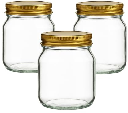 1lb Honey Glass Jars with Gold Screw Caps, 100 Pack – Glass Honey Jars for Honey, Jam, Preserves, Chutney & Food Storage