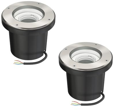 ledscom.de 2 pièces luminaire encastré de sol BOFU pour l'extérieur, IP67, orientable, inox, rond, 150mm Ø, 1x GU10 max. 15W