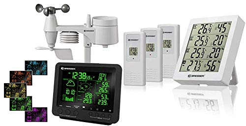 Bresser 5-en-1 Centre météo Pro avec écran en 256 couleurs & Temeo Hygro Quadro - Thermohygromètre pour 4 points de mesure, blanc