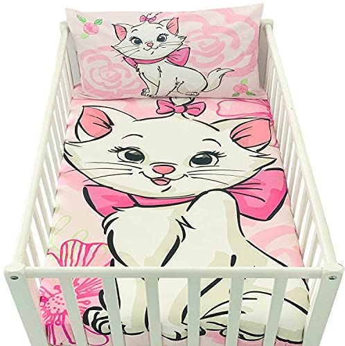 Disney Housse de Couette Bebe 100x135cm et taie d'oreiller 40x60cm | Parure de lit Bebe pour lit 60x120 ou 70x140cm | Linge de lit Marie Aristochats pour Tout-Petits