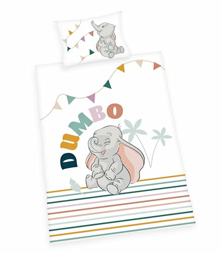 Herding Disney´s Dumbo Bettwäsche-Set, Made in Green, Kopfkissenbezug 40 x 60 cm mit Hoteleinschlag, Bettbezug 100 x 135cm, Mit leichtläufigem Reißverschluss, 100% Baumwolle/Renforcé