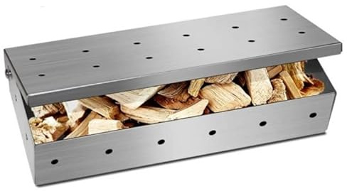 Räucherbox aus Edelstahl für BBQ | Smokerbox [22,6x9x4,2cm] mit praktischem Klappdeckel für Gas- und Holzkohlegrills | Räucherchips | verleiht ein rauchiges Aroma | belüfteter Deckel | Grillzubehör