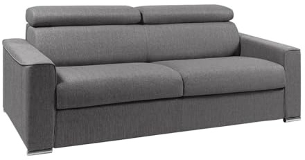 Canapé 4 Places Convertible Express en Tissu Vizir - Gris - Couchage 160 cm - Matelas 18 cm
