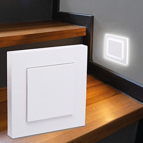 LongLife LED Treppenleuchte 230V Stufenlicht eckig weiß - Unterteil Lichtfarbe: Neutralweiß 4000K 1,5W Treppenbeleuchtung Stufenbeleuchtung Treppenlicht Wandleuchte…
