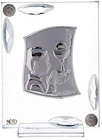 Holyart Quadretto Comunione Bimbo Lamina Argento preghiera Calice 10x7 cm