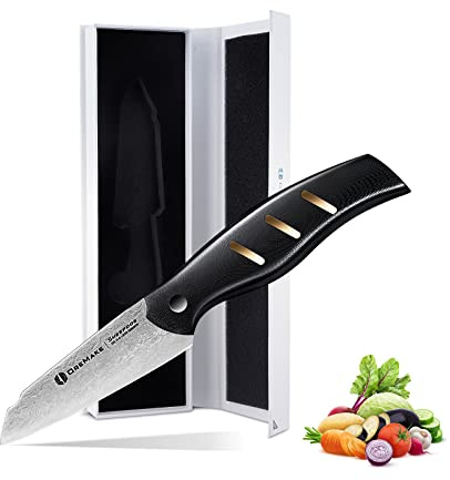 OREMAKE Coltello da Cucina da 3,5 pollici Cane da pastore di Damasco G10 Coltello da cucina Coltello piccolo affilato Verdura Frutta Spelucchino Coltello multiuso Manico ergonomico