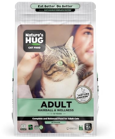 Nature's HUG Hypoallergenic Dry Cat Food for Adult Hairball & Wellness – Complete & Balanced Nutrition, Sensitive Stomach Support, High-Protein, Grain Free – 4lb