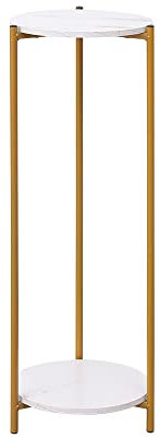 NICEME 90 cm Tall Plant Pot Stand Rack Corner Shelf, Cake Table Tall Side End Table for Living Room, Indoor, Marble-White, 2-Tier, Round