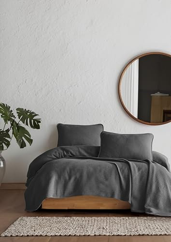 BOHORIA® Premium Tagesdecke 220x240 cm XXL Napoli | 100% Baumwolle | Oeko-Tex® | Bettüberwurf Wohndecke Wendedecke Sofadecke mit Muster | extra-groß (220 x 240 cm, Dark Grey)