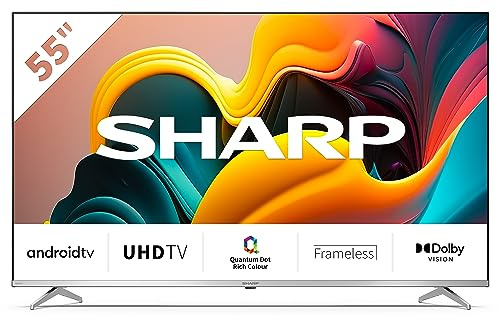 Sharp 55FP6EA 55 Quantum Dot Smart TV, Frameless, UHD Android 11, DVB-T2/S2, Wi-Fi, Grigio, 4xHDMI 2.1, 2xUSB, Micro SDx1, Chromecast integrato, Dolby Digital Plus, DolbyAC-4, HDR