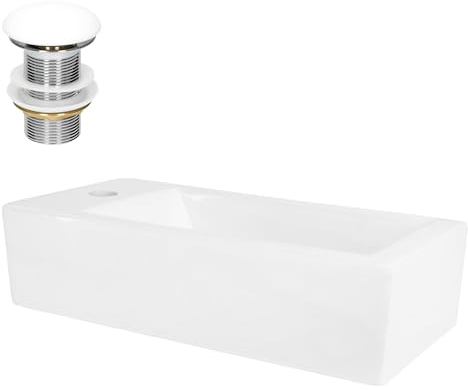 ML-Design Waschbecken Keramik Weiß 51x25x13 cm mit Ablaufgarnitur Weiß Keramik, Eckig, Hahnloch rechts, Wandmontage oder Aufsatzwaschbecken, Moderne Waschtisch Waschschale Waschplatz Handwaschbecken