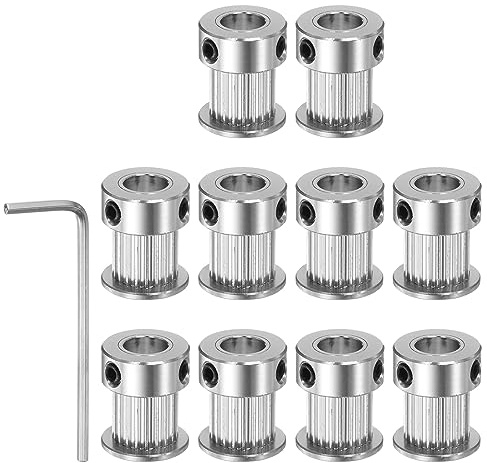 sourcing map 10Stk 2GT Umlenkrolle 20 Zähne 8mm Bohrung 16mm Durchmesser Aluminum Zahnriemen mit 2mm Sechskant Schlüssel für 10mm Breite Gürtel 3D Drucker CNC Maschine Zubehör Silberton
