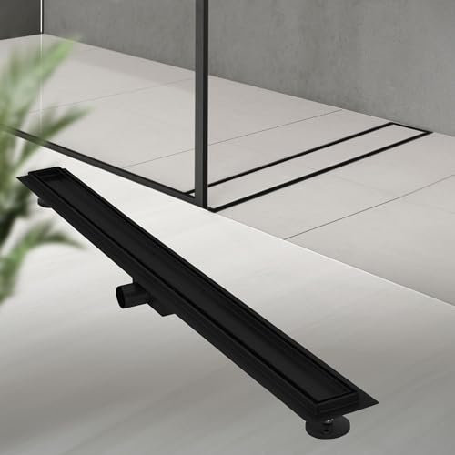 LuxeBath Canaletta per Doccia 100cm 2 in 1 Drenaggio Piastrellabile in Acciaio Inossidabile Nero Canalina Scarico a Pavimento per Bagno Set Completo di Fissaggio Sifone a Canale con Filtro per Capelli