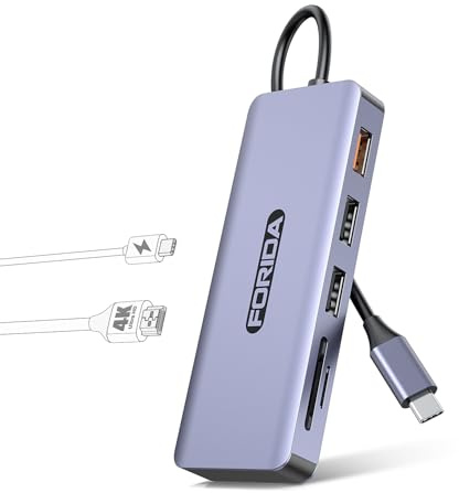 FORIDA USB C Hub, 7 Ports USB-C MultiPort Adapter for MacBook Pro/Air, Type C to 4K HDMI Extender, 1 USB 3.2 Up to 10Gbps, 2 USB 2.0, 100W PD, SD/TF for iPhone 15/16 and More USBC Devices