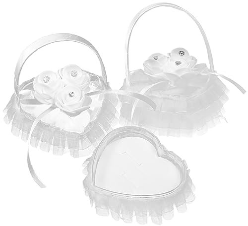 Warmhm 2St Ringkissen aus Spitze Eheringkissen Ringkissen für die Brautparty Ringe Ringkissen in Blumenkorbform Ringkissen für die Zeremonie klein Ringhalter Kissenbezug Kopfkissen Satin-