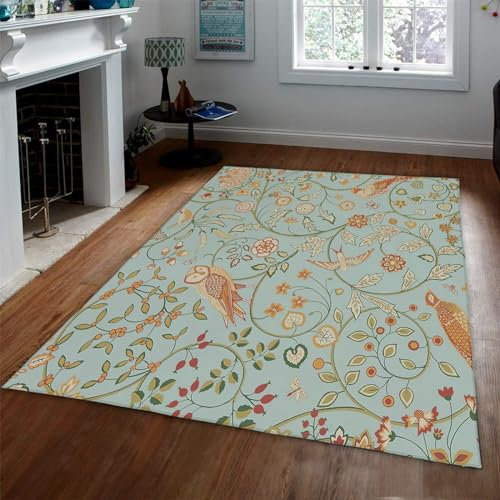 HOBBOY Lustige Tiere Bereich Teppiche Blumen & Pflanzen Bodenteppich William Morris Ästhetischer waschbarer Teppich Anti-Rutsch-Matte für Wohnzimmer-Nachttisch 120 x 150 cm