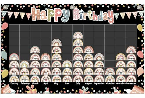 Happy Birthday Pocket Chart Boho Regenbogen Geburtstag Kalender Pinnwand Dekoration pädagogischer Zeitplan Board Boho Regenbogen Namensschilder für Geburtstag Party Schule Klassenzimmer Kreidetafel