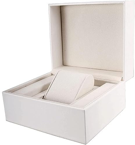 HJDQMDHA Uhrenkoffer Weiße Uhrenvitrine, Einzeluhrengehäusehalter, PU-Leder-Uhrenaufbewahrungsgehäuse, gehobene Uhrenbox Uhrenaufbewahrung