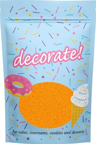 decorate! - Matt Strands - Orange Cake Topper Sprinkles - 500g Edible Vermicelli Cupcake Decorations - Ideal for Spooky Halloween Cakes, Bakes & Doughnuts