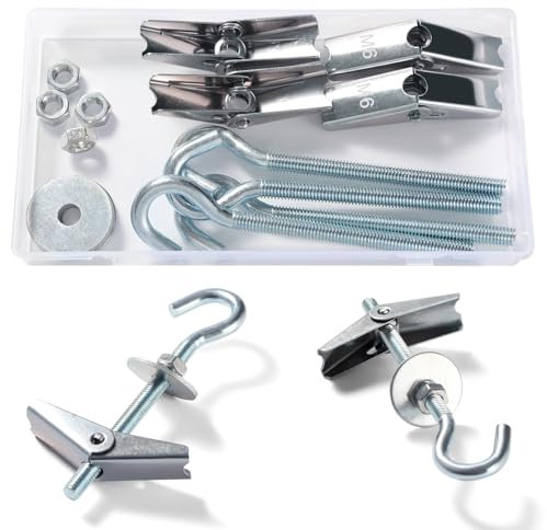 Lyeteung 4 juegos de ganchos de resorte de ala, ganchos de montaje en techo para placas de yeso, con tuercas hexagonales, arandelas, para paredes huecas, colgar plantas