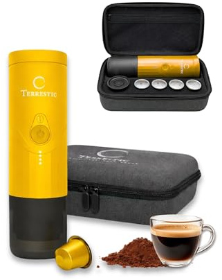 Terrestic Macchina Caffe Portatile 80 Ml, Caffettiera Portatile, Macchinetta Caffè da Viaggio Ricaricabile USB, Compatibile con Polvere e Capsule Nespresso con Custodia Rigida