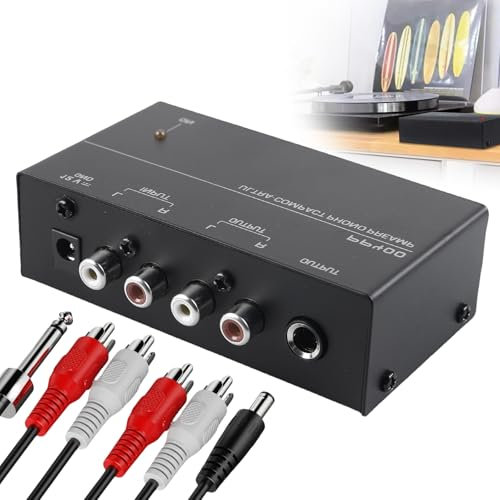 Préamplificateur Phono, Préampli De Platine Mini Préamplificateur Audio avec Adaptateur DC 12V, Préamplificateur Stéréo Métal à Faible pour RCA Entrée & Sortie, Préamplificateur de Tourne-Disque