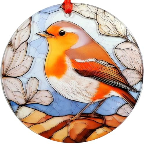 Robin British Bird Suncatcher, Hanging decoration for use indoors or out. Made from 3mm clear acrylic, but emulates glass. We make these, so any design ideas you may want are available.