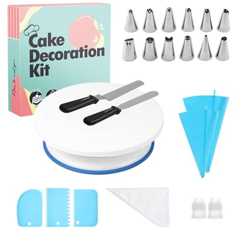 Cake Turntable Rotating Cake Stand Kit, Baking Tools Cupcake Decoration Kit | with Rotating Cakes Stand, Pipe Bag and Tip Kit, Scrapers for Baking