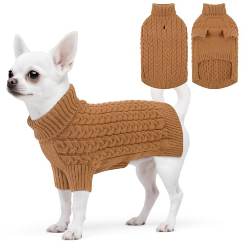 ASENKU Hundepullover für Kleine Hunde S – Winter Warm Strickpullover | Weicher warmer Strick mit geschirr öffnung, geeignet für Mops & Malteser, Dackel, Zwergspitz für Herbst- und Winterausflüger